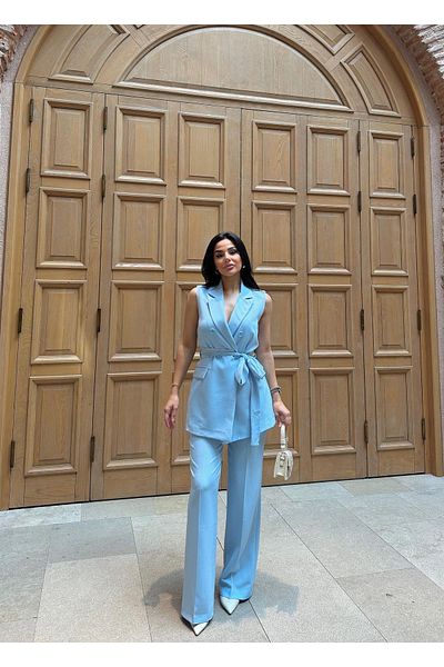 Ekim Store Set de costum blazer dublu cu vestă cu nasturi și cravată