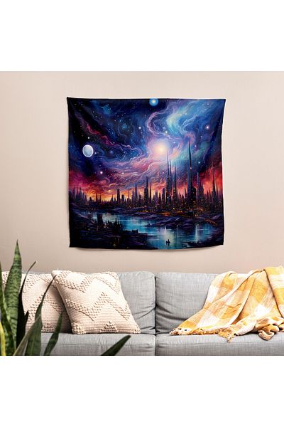 PaintedAnarchy Cosmic Star Map Wall Drape - Vibrant Sublimation Printed Fabric Art for Modern Decor