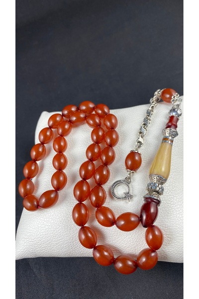 EFE TESBİH ANTİKA İmame Nakkaş İşlemeli Sıkma Kehribar Tesbih