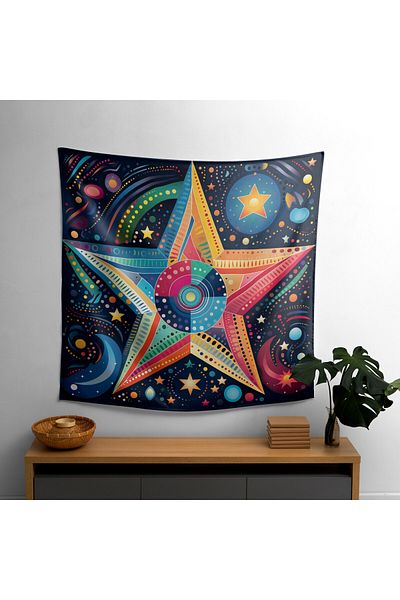 PaintedAnarchy Pop Star Map Wall Drape - Vibrant Sublimation Print Fabric Art for Modern Decor