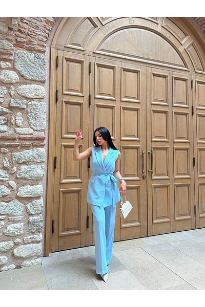 Ekim Store Set de costum blazer dublu cu vestă cu nasturi și cravată