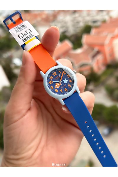Q&Q 10 Atm, 2 Years Warranty, Orange Silicone Cord Pool Sea Use Suitable Boy's Wristwatch