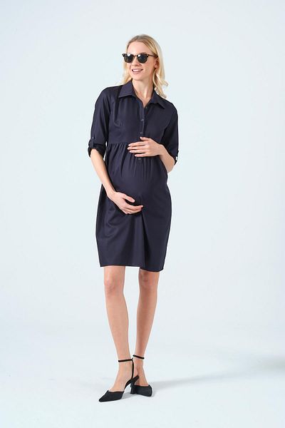 BUSA Maternity Half Sleeve Buttoned Mid Length Dress Dark Blue