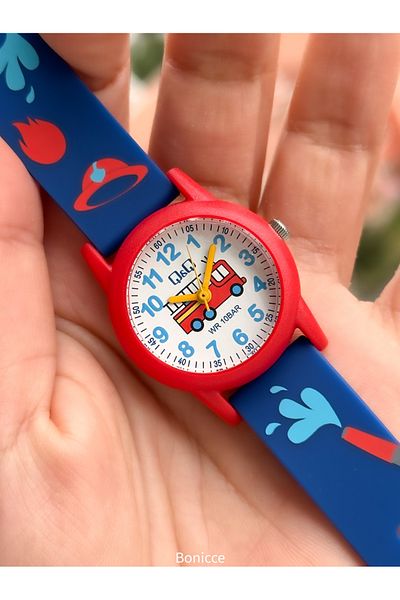 Q&Q 10 Atm, 2 Years Warranty, Navy Blue Silicone Cord Boy's Wristwatch Suitable for Pool and Sea Use