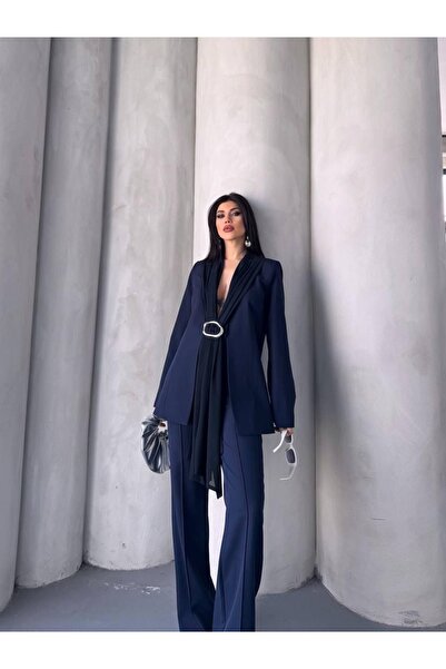 Ekim Store بدلة بليزر مزدوجة مع تفاصيل شال