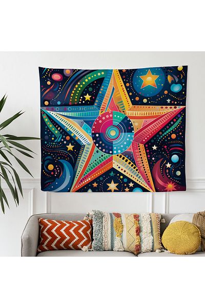 PaintedAnarchy Pop Star Map Wall Drape - Vibrant Sublimation Print Fabric Art for Modern Decor