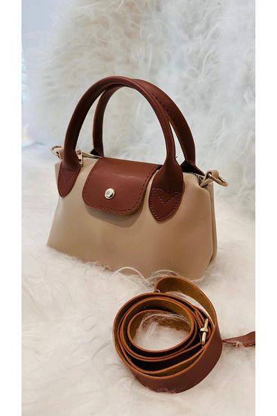 Mercan Stores Women's Milk Brown Mini Zipper and Snap Closure Hand and Shoulder Bag