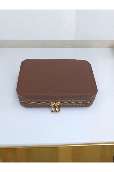 Moda fiesta Органайзер с голям размер (14×21) Кутия за съхранение на бижута Пътна чанта за бижута Кожен дървен калъф