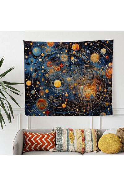PaintedAnarchy Modern Star Map Wall Blanket - Vibrant Colors, 100% Cotton Backing, Sublimation Print -