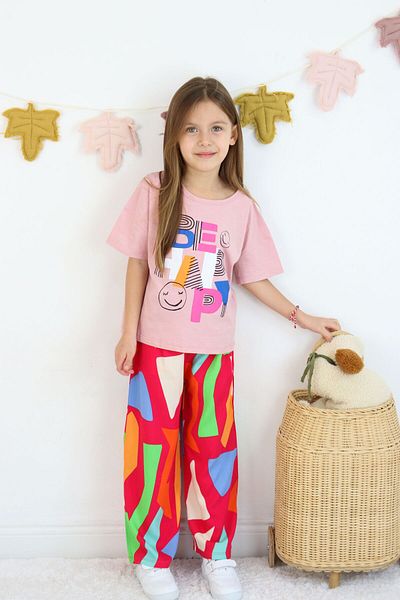 Harika KIDS Girl's Be Happy Printed Spanish Leg Bottom-Top Set