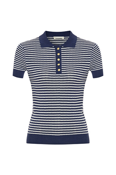 Mudo POLO YAKA ÇİZGİLİ KISA KOLLU TRİKO KAZAK