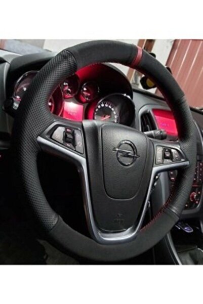 Asegaraj Opel Uyumlu Astra J Kasa Uyumlu Kırmızı Yüzüklü Noktalı-alkantra Deri Direksiyon Kılıfı
