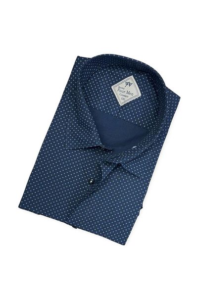 EREN STYLE Cămașă pentru bărbați, din bumbac, cu mânecă lungă, albastru bleumarin (potrivire obișnuită)
