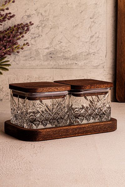 Snippy Milla Square Glass Bowl with Wooden Stand, Vacuum Lid and 230 ml Snack Bowl for Breakfast