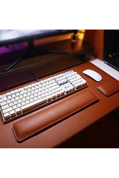 Generic Comfortable PU Leather Office Set,Consisting of 3 Pieces(Desk+Mouse Wrist Rest+Keyboard Wrist Rest)