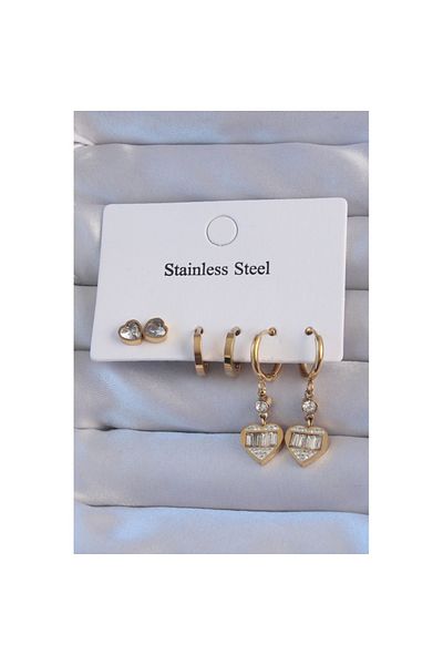 Skygo 316L Steel Gold Color Zircon Stone Heart Model Hoop Earring Set - Tj-Bkp9151