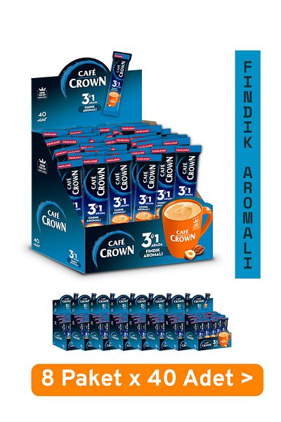 Cafe Crown 3 in 1 Coffee with Hazelnuts 18g X 40 Pieces X 8 Packs