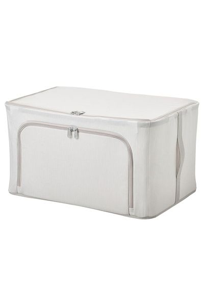 IKEA HEMMAFIXARE Fabric Storage Case (Striped White/Grey, 34x51x28 cm)  Versatile Storage Solution