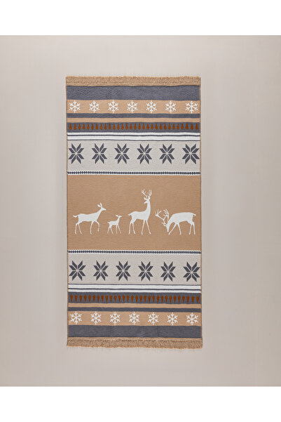 Madame Coco Cascade Pamuklu Saçaklı Dokuma Kilim - Beyaz/Bej/Antrasit - 120x180 cm