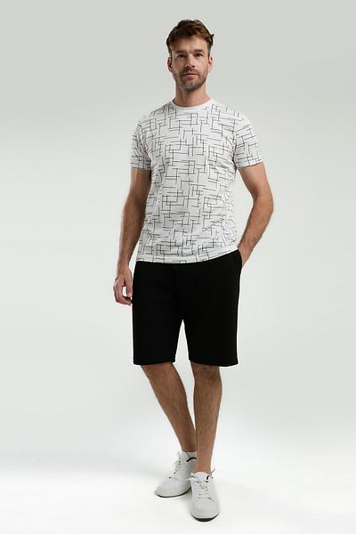Arnetta Men's White Mixed Pattern Short Sleeve Shorts Pajama Set (Available in Oversized Size)