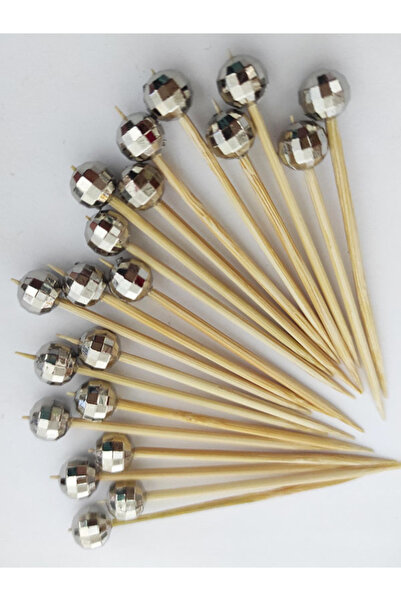 BEYHAN BAYHAN 100 Adet Dekoratif Gümüş Dünya Boncuklu Pasta Kürdanı 6 Cm - Bo...