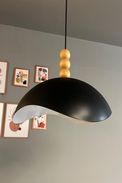 Bamyum Luna Siyah Tekli Avize Üç Boncuk Başlık Sarkıt Lamba Restoran Salon Aydınlatma