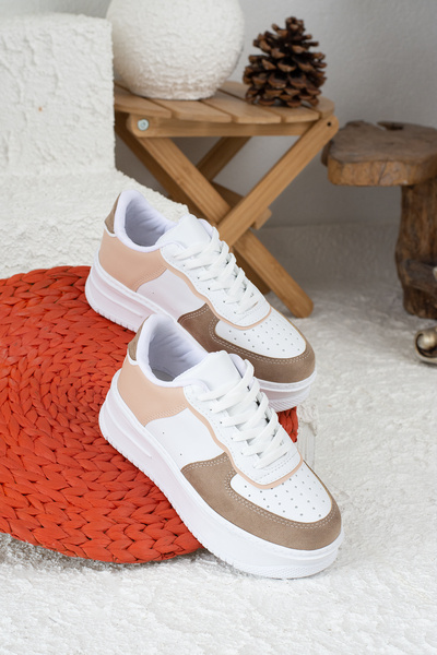 İmerShoes Ležérní bílé norkové béžové tenisky - vycházková sportovní obuv s vysokou podrážkou