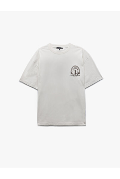 Koton Kısa Kollu Pamuklu Bisiklet Yaka Oversize Arkası Baskılı Tişört