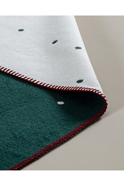 Madame Coco Feuille Pamuklu Saçaklı Dokuma Kilim - Yeşil/beyaz - 60x100 Cm