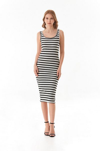Fulla Moda Rochie de bază cu dungi cu nervuri