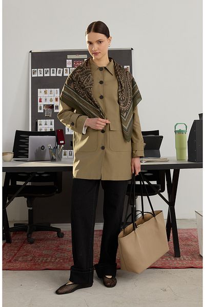 Fatma Atasoy Khaki Trench Coat with Bag Pockets