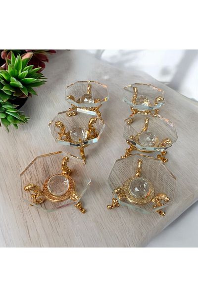 hobidünyam- Gold Metal Legged Glass Ball Coffee Side Turkish Delight Bowl (6 Pieces)