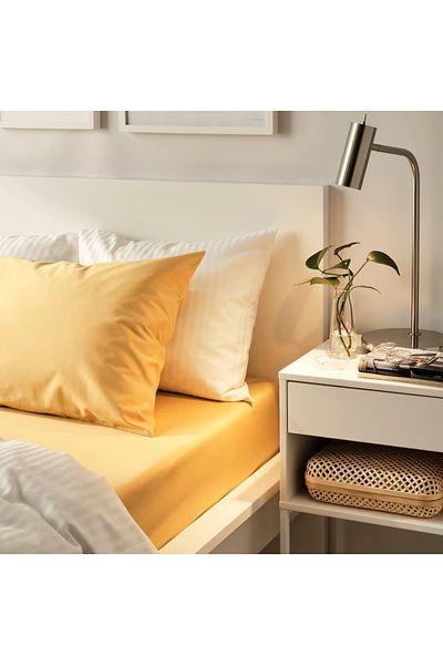 IKEA NATTJASMIN Yellow Fitted Sheet – 80x200 cm | Soft & Breathable Cotton/Lyocell