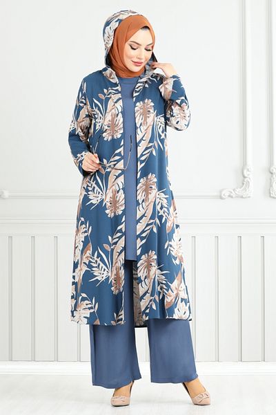 ModaMerve Patterned Viscose Suit 4030Bgs895-M - Indigo