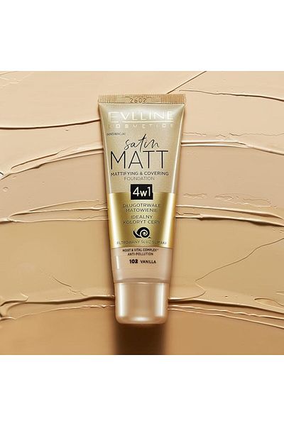 Eveline Cosmetics Eveline Cosmetics Satin Matt Foundation - For Mattifying & Full Coverage, 102 Vanilla, 30 Ml