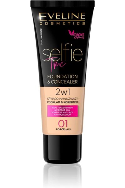 Eveline Cosmetics كريم أساس وكونسيلر مرطب من سيلفي تايم رقم 1 01 بورسلين - طل...
