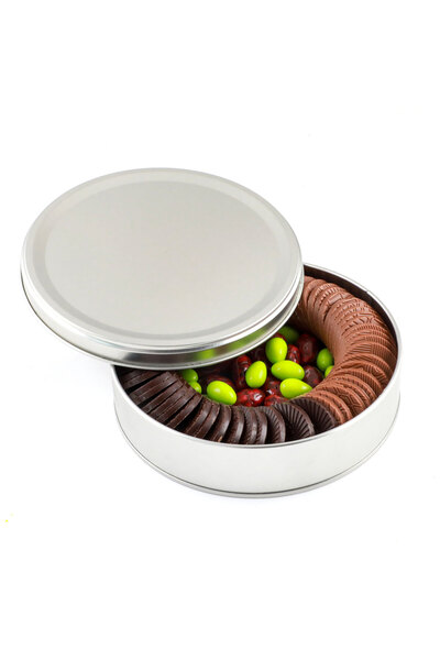 Hacı Şerif Sütlü-Bitter Yuvarlak Madlen Çikolata + Draje (Metal Yuvarlak Kutu)