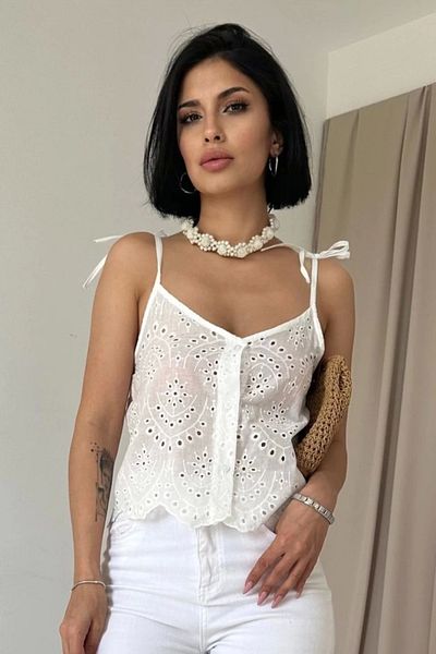 1001moda Vivaletta White Lace Brode Blouse