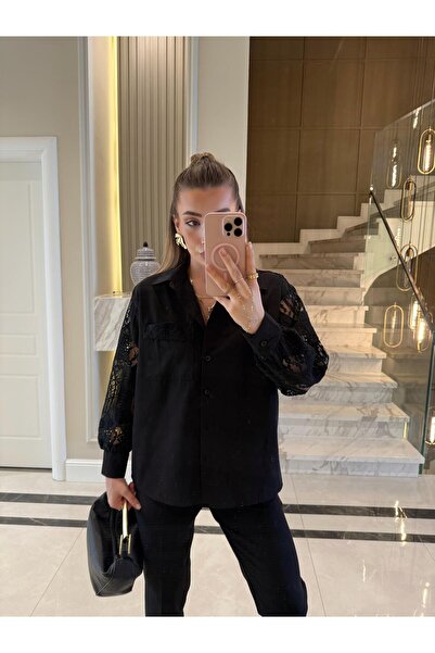 CKBUTİK Siyah Kolları Fisto İşleme Gömlek