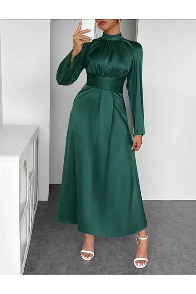 PERADO Spanish Sleeve Waist Wrapped Satin Evening Dress