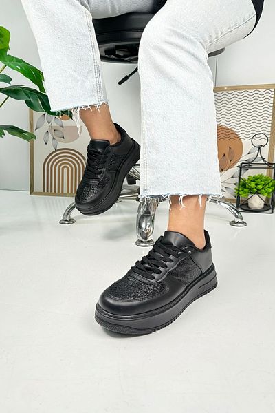 İmerShoes Black Sneaker - Casual Women's Sneakers, Lightweight High Sole, Lace-Up 451