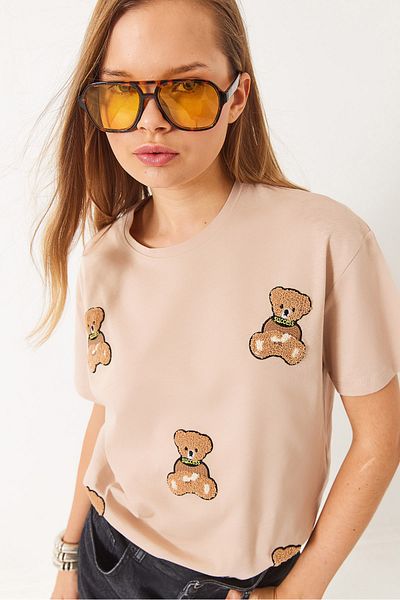Bianco Lucci Tricou obișnuit cu broderie Süzene Teddy pentru femei 6544 60283067