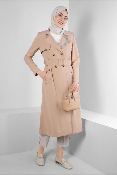 Alvina PLAID DETAILED BELTED TRENCH COAT 10715