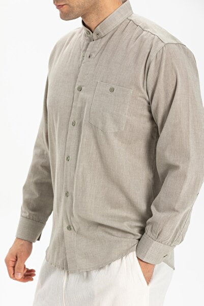 Eliş Şile Bezi Uzun Kol Şile Bezi Hakim Yaka Tek Cepli Erkek Yazlık Gömlek Taş 3031