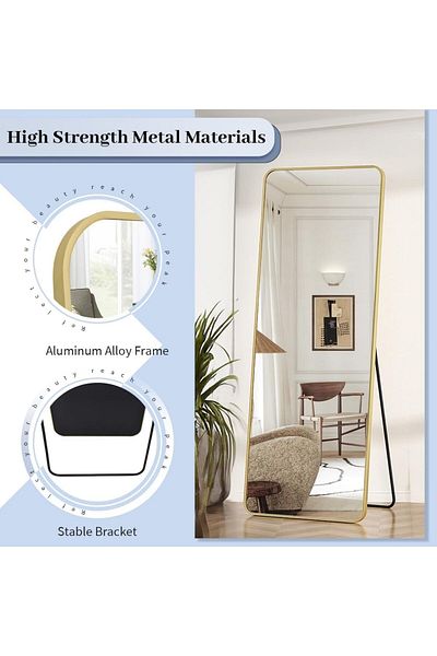 COOYA 155 x 45cm Full Length Mirror,with Aluminum Alloy Frame,Free-Standing,Leaning,Wall-Mounted,Gold