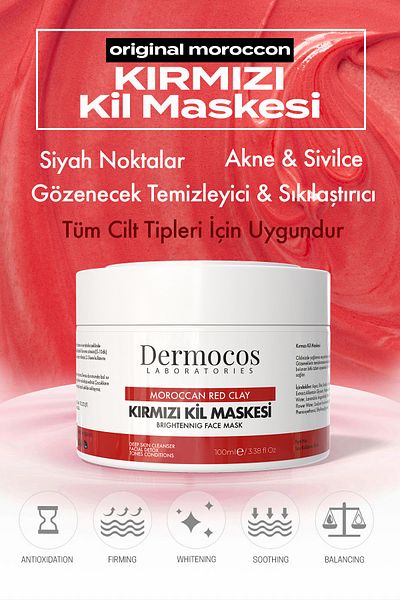 Dermocos Red Clay Mask 100ml – Anti-Oil, Pore Purifying & Moisturizing Care