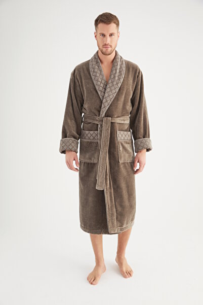 Nuşa Yaka Jakarlı %100 Pamuklu İçi Bukle Bornoz