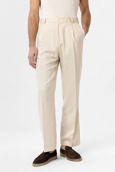 Antioch Ecru High Waist Linen Blended Men's Trousers