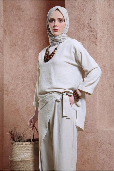 Alvina 44415 Model Linen Textured Pants Set
