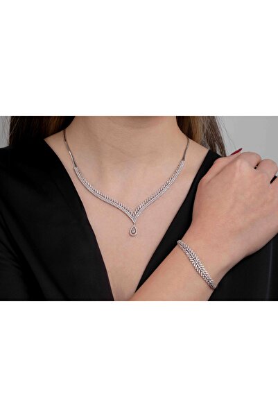 GEBZE TAKI 14 Ayar Beyaz Altın Damla Set